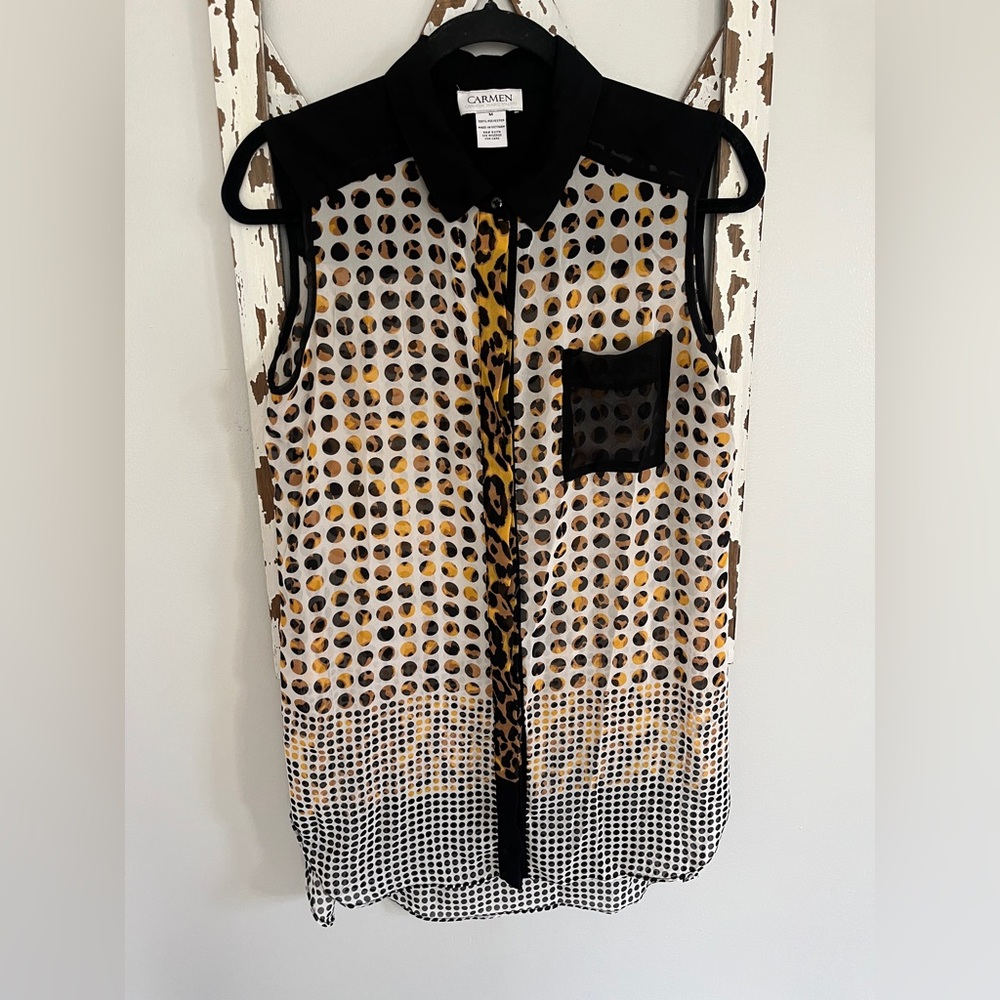 Carmen Marc Valvo Sheer Sleeveless Blouse Size Medium